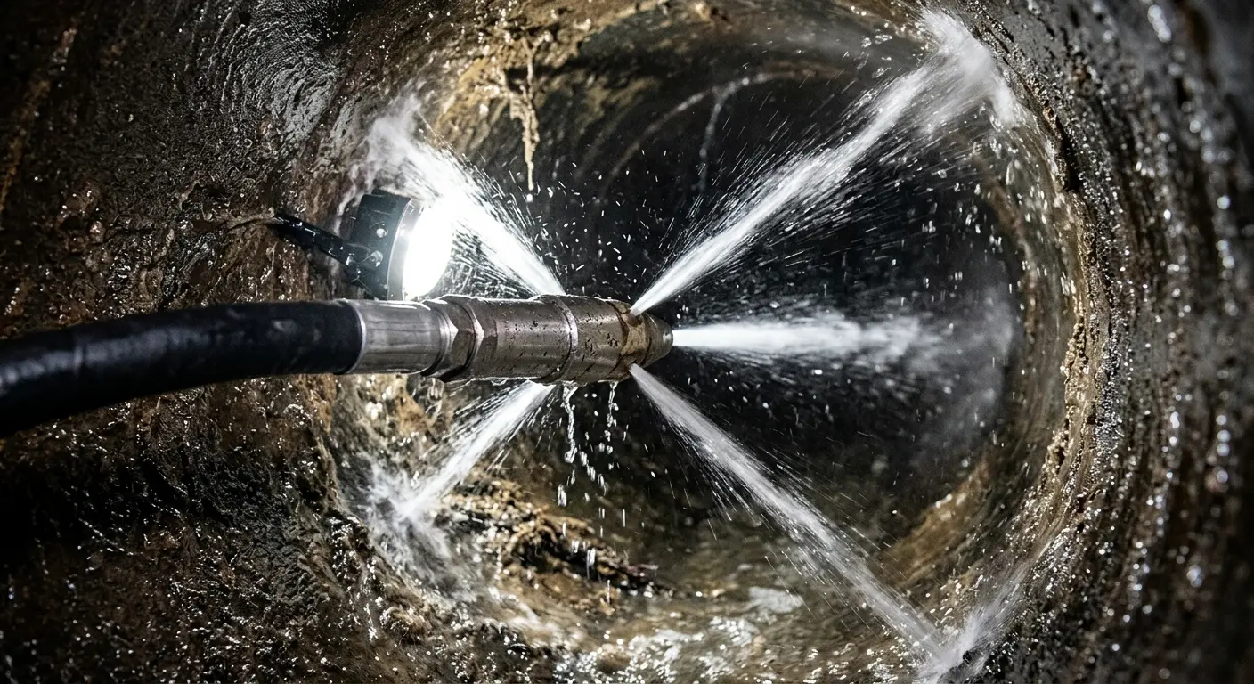 High-pressure hydro jetting nozzle cleaning sewer pipe for Storm Drain Cleaning in Upper Freehold
